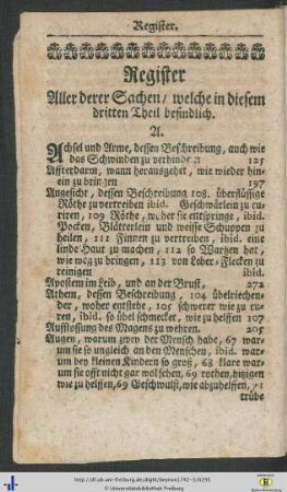 Register aller derer Sachen, welche in diesem dritten Theil befindlich.