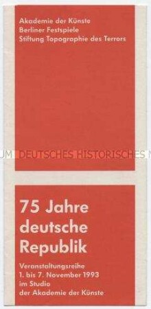 Programm zu einer Veranstaltungsreihe in der Akademie der Künste zur deutschen Geschichte