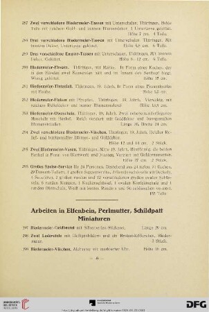 Arbeiten in Elfenbein, Perlmutter, Schildpatt, Miniaturen (Nr. 297-349a)