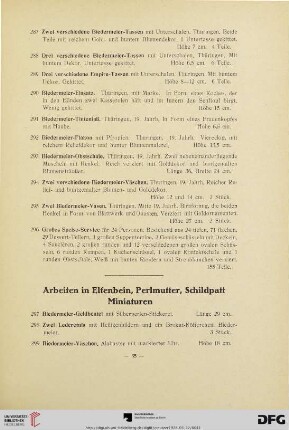 Arbeiten in Elfenbein, Perlmutter, Schildpatt, Miniaturen (Nr. 297-349a)