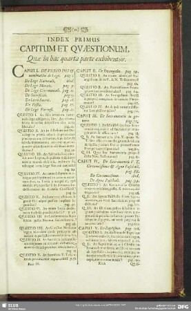 Index Primus Capitum Et Quaestionem, Quae in hac quarta parte exhibentur