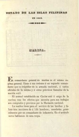 Estado de las islas Filipinas en 1842. Marina