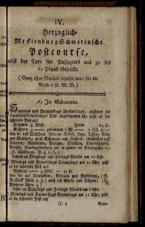 IV. Herzoglich-MecklenburgSchwerinsche Postcourse [...]