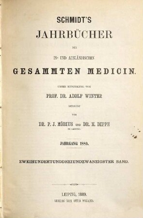 Schmidt's Jahrbücher der in- und ausländischen gesammten Medicin. 223. 1889