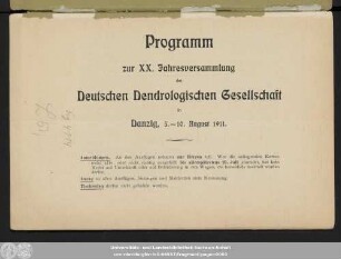 20.1911: Programm zur Jahresversammlung der Deutschen Dendrologischen Gesellschaft