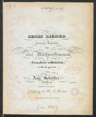 Sechs Lieder heitern Inhalts für vier Männerstimmen : (Pianoforte willkürlich) ; 3tes Werk