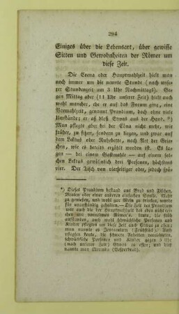 Einiges ueber die Lebensart, ueber gewisse Sitten und Gewohnheiten der Roemer um diese Zeit