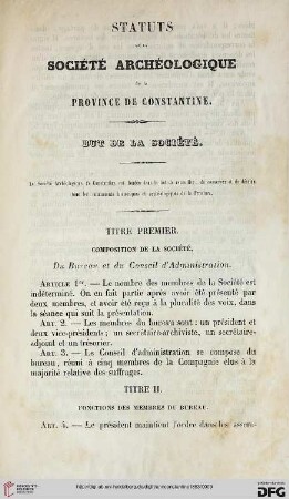 Status de la Société Archéologique de la Province de Constantine