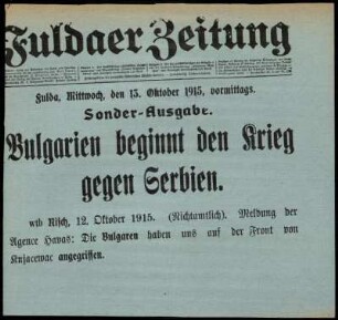 Erste Ausgabe vom Mittwoch, den 13. Oktober 1915.
