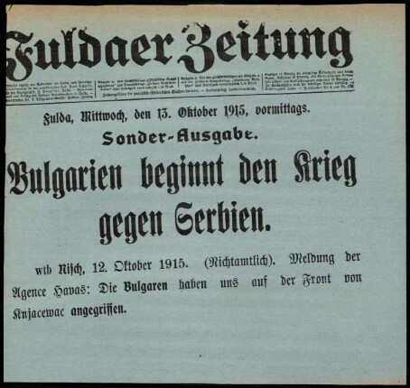 Erste Ausgabe vom Mittwoch, den 13. Oktober 1915.
