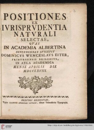 Positiones Ex Ivrisprvdentia Natvrali Selectae