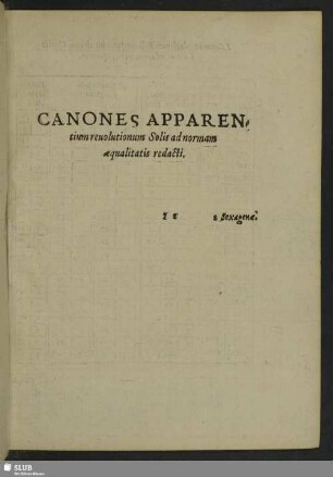 Canones Apparentium revolutionum Solis ad normam aequalitatis redacti