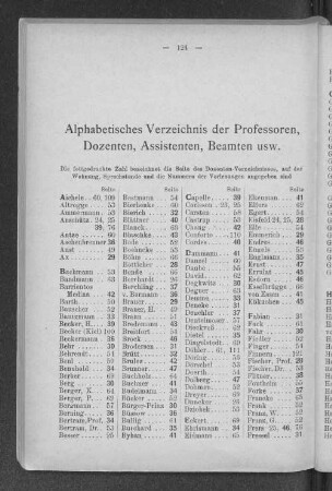Alphabetisches Verzeichnis der Professoren, Dozenten, Assistenten, Beamten, usw.