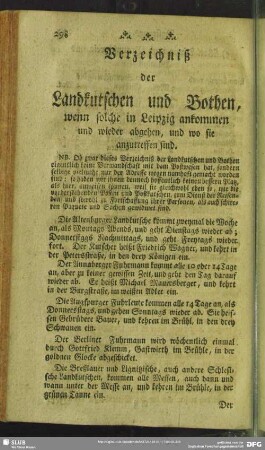 Verzeichniß der Landkutscher und Bothen