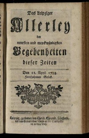 Den 11. April 1758. Funfzehntes Stück.