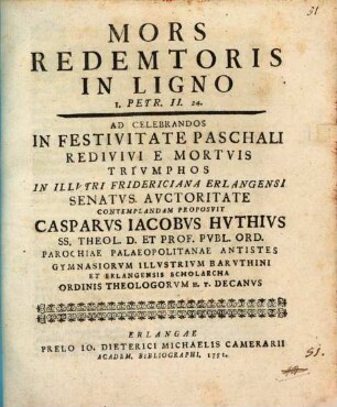 Mors redemtoris in ligno : I. Petr. II. 24.