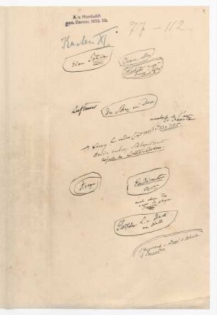 Umschlag mit der Aufschrift "Luftmeer; Der Schatz von Dove", nebst weiterer Notizen