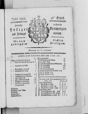 48tes Stück, Ausgabe vom 26. November 1800