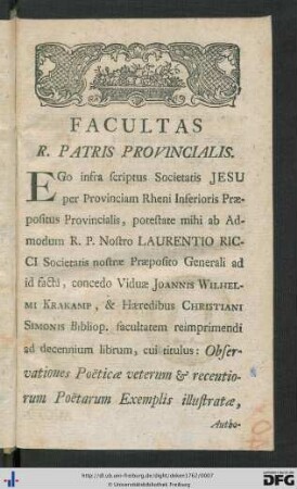 Facultas R. Patris Provincialis.