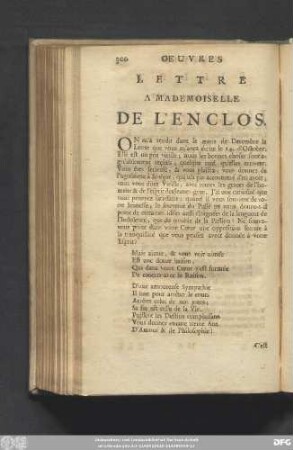 Lettre A Mademoiselle De L'Enclos.