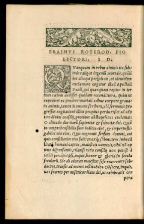 Erasmus Roterod. Pio Lectori. S. D.