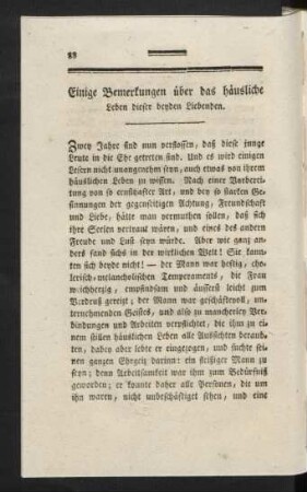 Einige Bemerkungen über das häusliche Leben dieser beyden Liebenden.