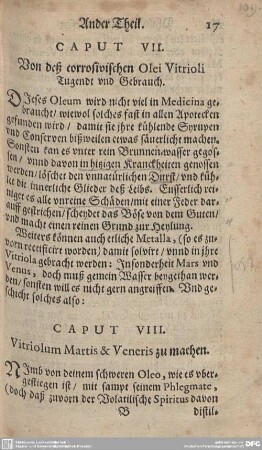 CAPUT VII. Von deß corrosivischen Olei Vitrioli Tugendt und Gebrauch.