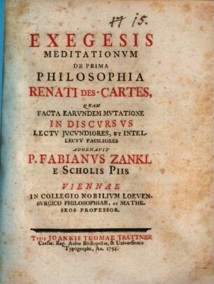 Exegesis Meditationvm De Prima Philosophia Renati Des-Cartes