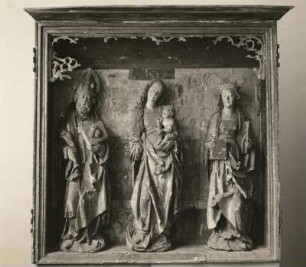 Mittelschrein eines Schnitzaltars : Mittelschrein eines Schnitzaltars. Holz, geschnitzt, gefaßt; 132 x 180 cm (1501/1515). Laußig-Gruna, Kirche (Aufnahme vor der Wiederherstellung 1995)