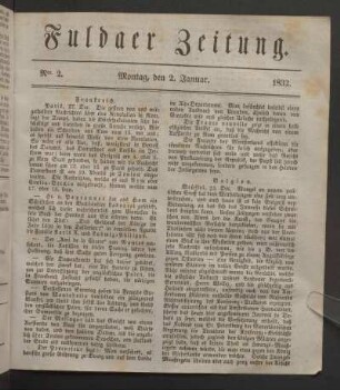Montag, den 2. Januar. 1832