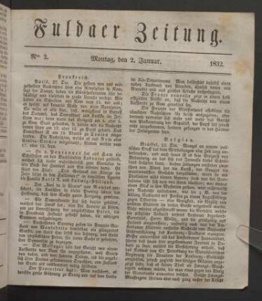 Montag, den 2. Januar. 1832