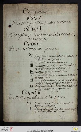 Conspectus. Pars I. Historiam litterariam exhibens