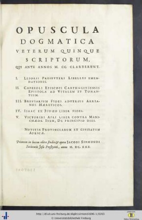 V. Opuscula Dogmatica Veterum Quinque Scriptorum.