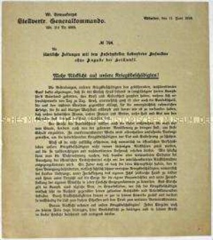 Rundschreiben des Stellvertr. Generalkommandos des VII. Armeekorps an sämtliche Zeitungen