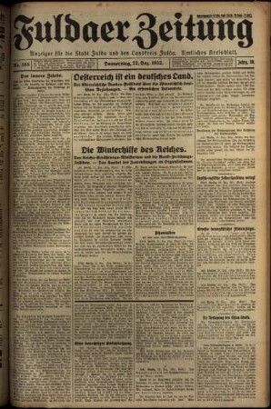 Erste Ausgabe vom Donnerstag, den 22. Dezember 1932.