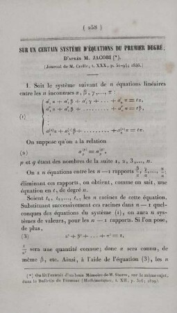 Sur un certain système d´equations du premier degre.