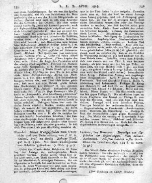 Leipzig, bey Kummer: Beyträge zur Geschichte der Erfindungen. Von Johann. Beckmann. Fünften Bandes erstes Stück. Ohne die Inhaltsanzeige. 154 S. 8. 1800.