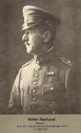 Walther Reinhard, Oberst, Chef des Generalstabs des Armee-Oberkommandos 7 in Uniform, Mütze mit Orden, Brustbild in Profil