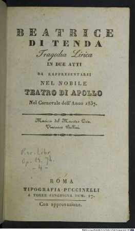 Beatrice di Tenda : tragedia lirica in due atti
