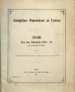 Bericht über das Schuljahr .... 1890/91