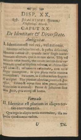 Disp. XX. Resp. Joachimus Fromm Caput XX. De Identitate & Diversitate.