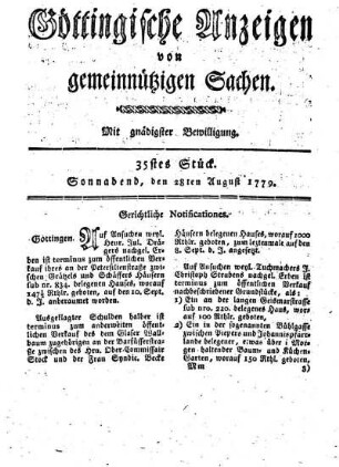 35tes Stück. Sonnabend, den 28ten August 1779.