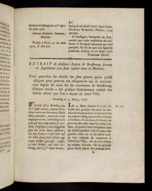 81-87, Extrait de plusieurs Lettres de Strasbourg ...