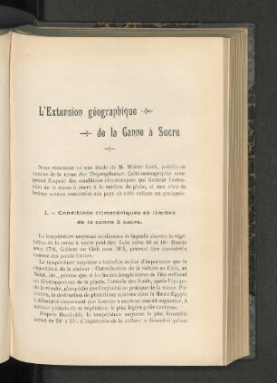 L'Extension géographique de la Canne à Sucre.