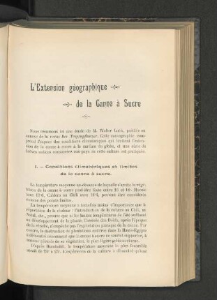 L'Extension géographique de la Canne à Sucre.