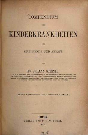 Compendium der Kinderkrankheiten für Studirende und Aerzte