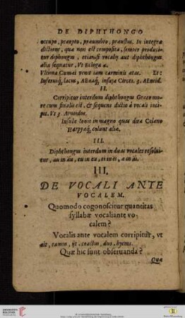 III. De vocali ante vocalem