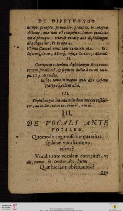 III. De vocali ante vocalem