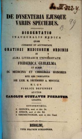 De dysenteria ejusque variis speciebus : dissertatio inauguralis medica