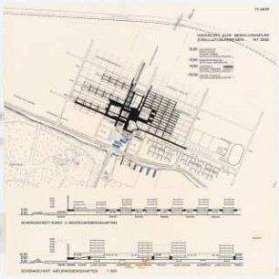 Universität Bremen: Deckblatt zum Bebauungsplan, Lageplan und Schemaschnitte, 1:2500 und 1:500